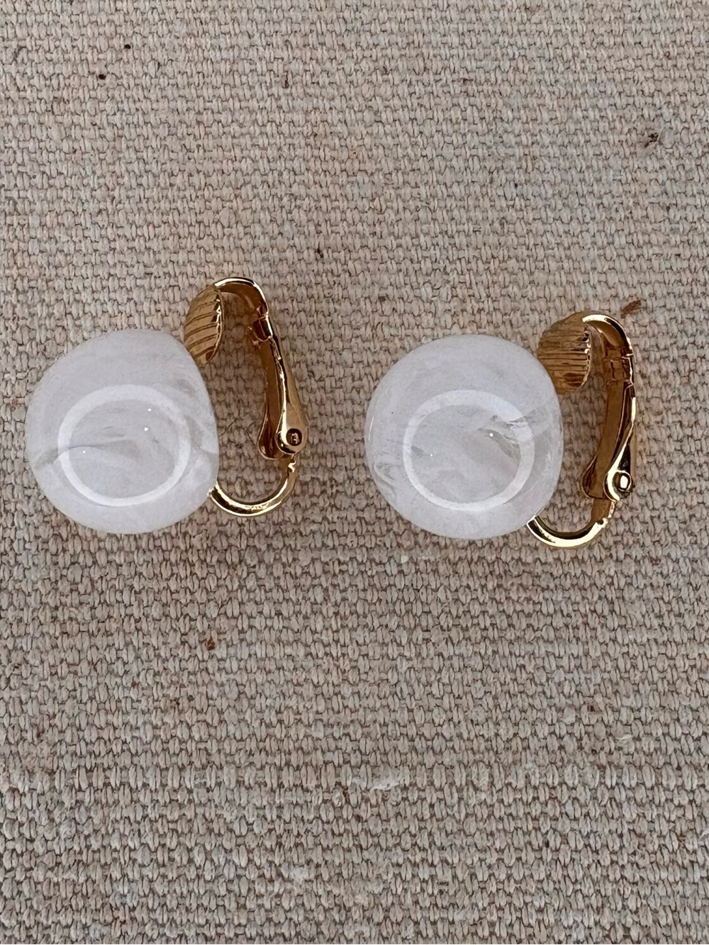 AVON-Gold-Tone Clip-On Earrings with White Swirled Marble Balls